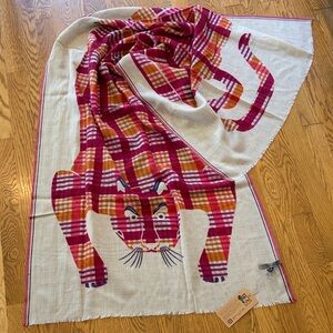 Inoui Toosh Plaid Panther or Tiger scarf, wool. 27x70 inches. NWT